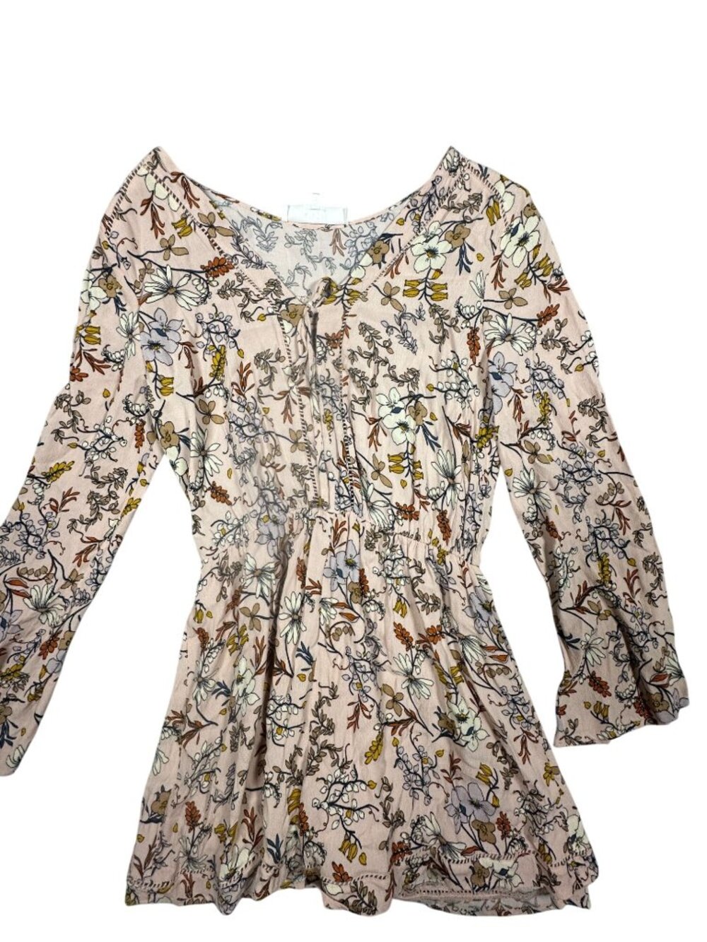 ASTR The Label Floral Long Sleeve Romper M Pink Multicolor Lightweight Rayon